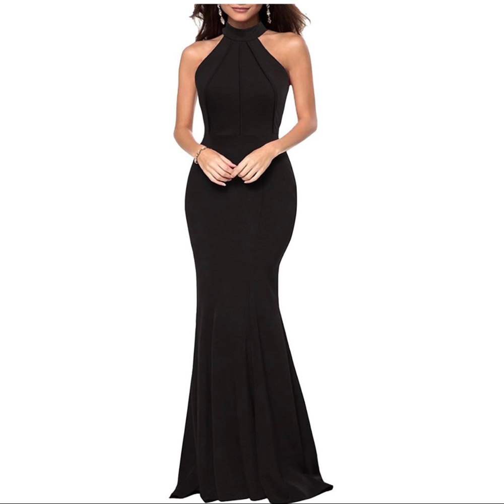 Elegant Chic Halter Neck Sleeveless Solid Stretchy Mermaid Long Evening Dress
